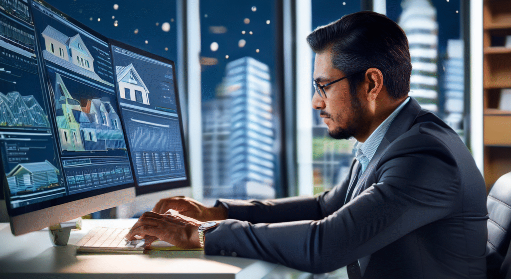 Investor using real estate investment software to analyze properties to determine if they want to invest in real estate vs the stock market.